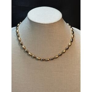 Vintage Gold Tone Alternating Bead Necklace 18 Inch Plus Extender 1980s 1990s